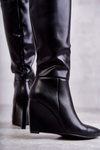 Leather Women's Wedge Boots Black Arlene