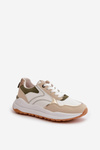 Women's Platform Sneakers Made Of Eco Leather Beige-Green Issatta