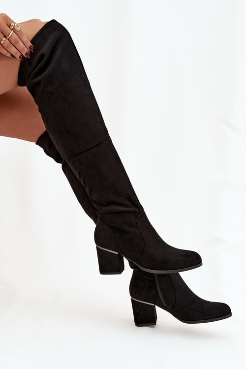 Women's Knee-high Boots on Block Heel Made of Eco Suede Black Zaretta
