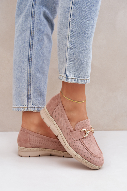 Cutout loafers with gold detail and jute weaving pink Lainer