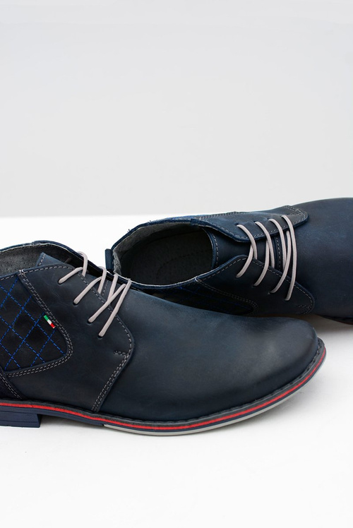 Granatowe Męskie Skórzane Półbuty Graziano