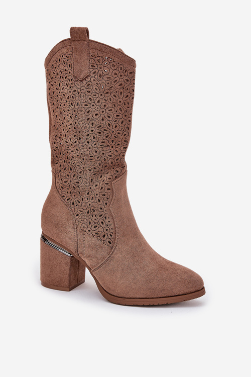 Perforated Cowboy Boots To Mid Calf S.Barski HY51-238 Brown