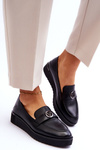 Women's Low Wedge Leather Loafers Black Synthia