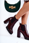 Lacquered boots Snake pattern on a post Maroon Eldey