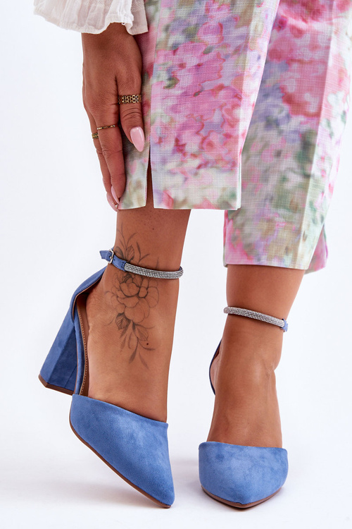 Suede Pumps with Rhinestones Blue Diamond