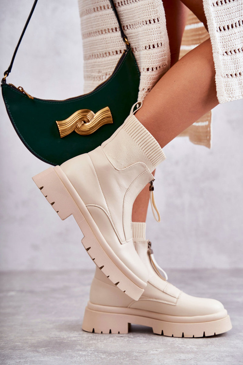 Women's Socks Boots With Zipper Beige Shelter
