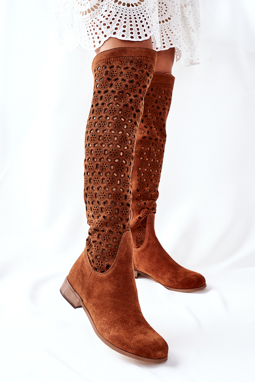 Openwork Suede High Boots Brown Pointe