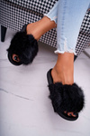 Women's Flip Flops with Fur Black NiceFur