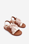 Sandałki Dziecięce Lakier Kokarda Beżowe Netina 23DZ35-5816