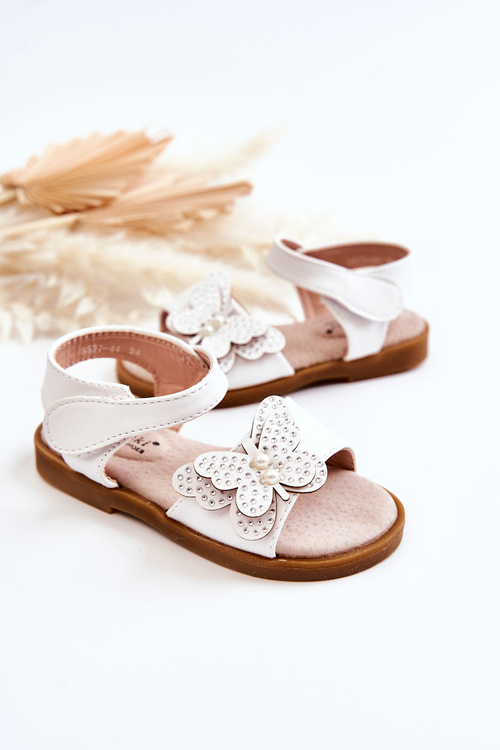 Children's Leather Sandals Butterflies White Rolly