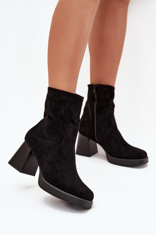 Women's Heeled Boots Made Of Eco Suede With Zipper Black Serinna