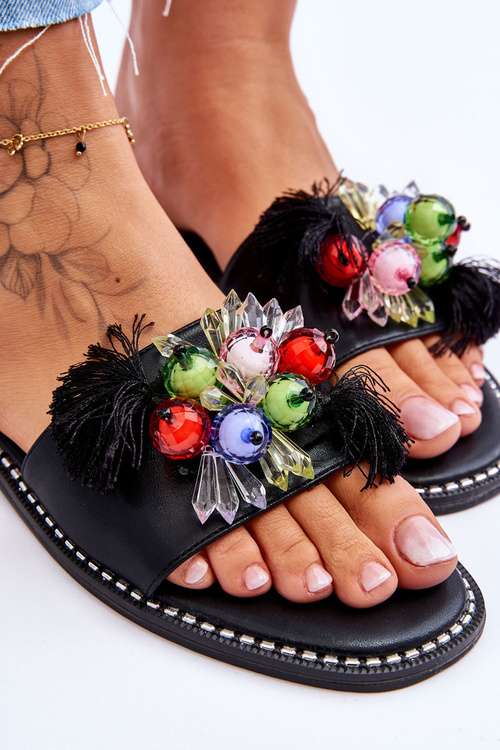 Slippers With Decorative Beads S.Barski KV-2775-47 Black