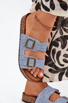 Women's Slippers On Cork Platform With Buckles Light Denim Vesina