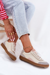 Damskie Sneakersy Niskie Skórzane Beżowe Zazoo N1220 