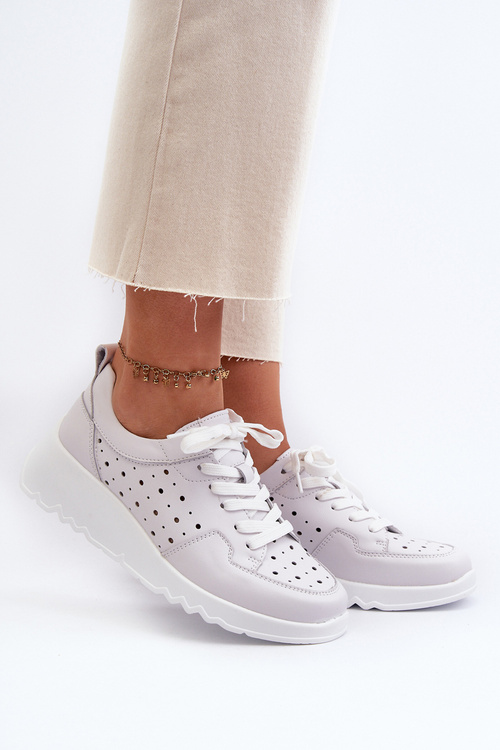 Women's Openwork Wedge Sneakers Natural Leather Light Grey S.Barski LR482