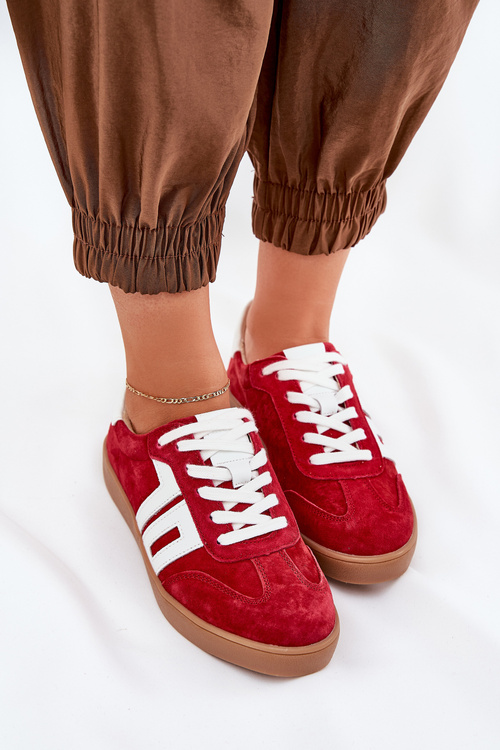 Niskie Buty Sportowe Sneakersy Damskie Zamszowe Czerwone Vinceza 79517