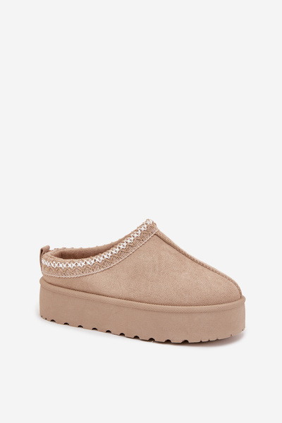 Młodzieżowe Dziecięce Śniegowce Na Platformie Z Haftem Beżowe Jolisse