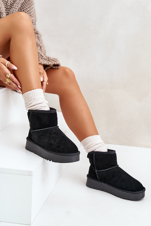 Women's Suede Snow Boots On Platform Above Ankle Black Rianaella