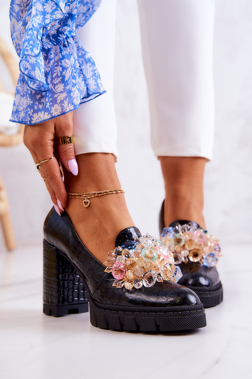 Elegant Pumps With Ornament Snakes Black Caterine