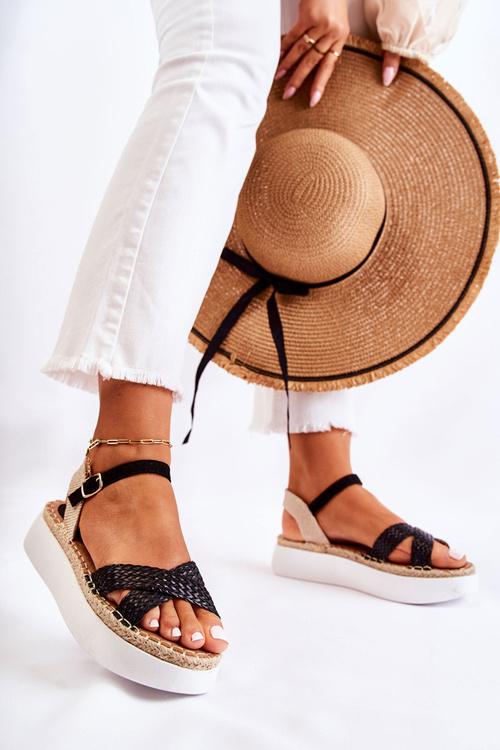 Women's Braided Sandals On The Platform Black Selea