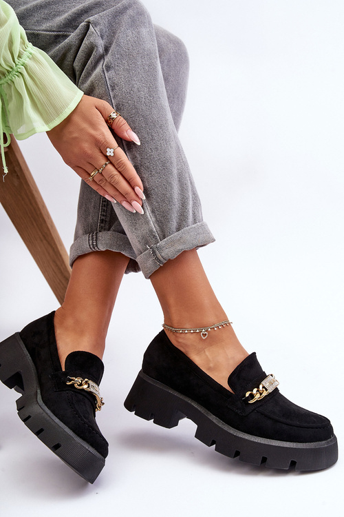 Classic Suede Loafers On A Chunky Platform Black Catch Me!