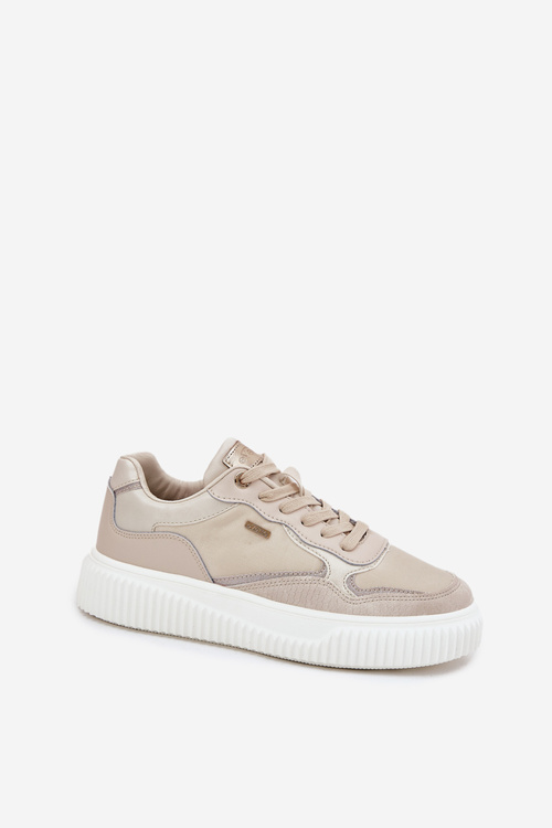 Womens Leather Sneakers On Platform Beige Velarria