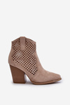 Beige Lace-Up Women's Ankle Boots in Eco Suede on Block Heel Stardara