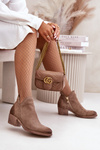 Zazoo 60475 Suede Ankle Boots For Women With Low Heel Insulated Dark Beige