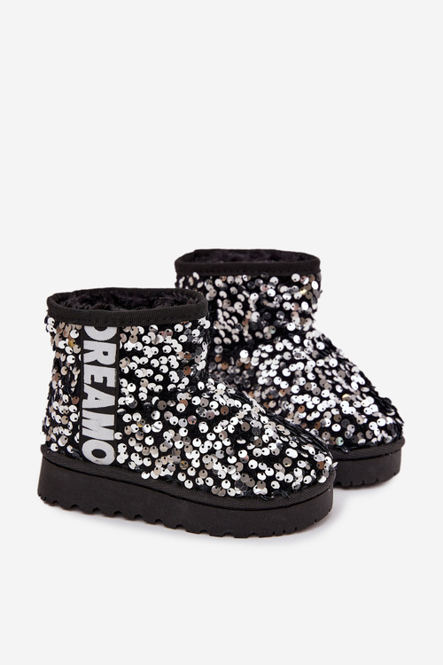 Kids Snow Boots insulated with Sequins Black-Silver ERebbica