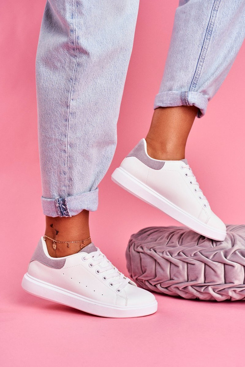 Sporty Women's White Shoes with Grey Heel Milly