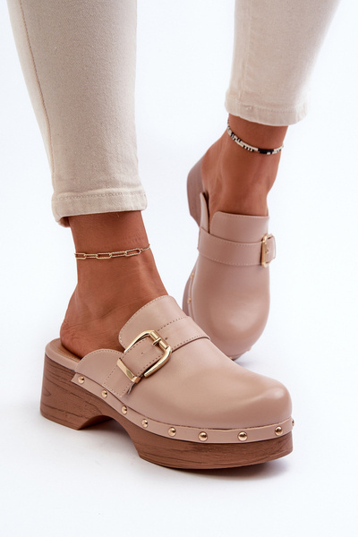 Women's Beige Slippers Clogs with Buckle Seprilla