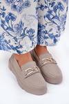 Ladies Leather Moccasins with Golden Detail Ciemnobeżowe Vinceza 88007
