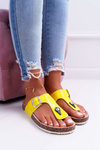 Women's Cork Flip Flops Lacquered Yellow Palette