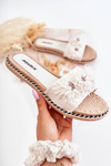 Women's Slippers With Material Flowers White Susana
