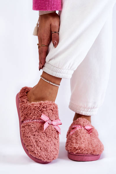 Women's Fur Slippers With Bow Pink Ryana