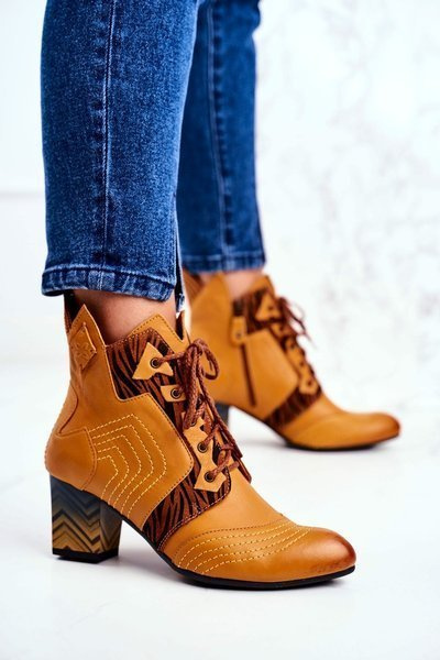 Women's Boots Leather Sneakers Maciejka Yellow 03194