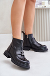 Leather Ankle Boots With Flat Heel And Decoration Insulated Black Asperra