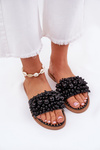 Women's Flat Sandals With Decorative Beads Black Aricca