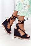 Lace-up Wedge Sandals Black Hawaii