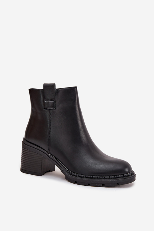 Insulated women's ankle boots made of eco leather with heel black Alvena