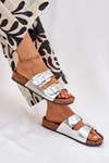 Women's Cork Platform Slippers With Buckles Silver Vesina