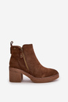 Lined Women's Boots with Block Heel in Faux Suede Dark Brown Velarilla
