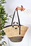 Braided Beach Bag Basket NOBO XK0370 Beige-Black