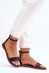 Leather Flat Zipper Sandals Black Millou