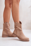 Warm Ladies Ankle Boots With Ruching And Decoration Beige Etteara