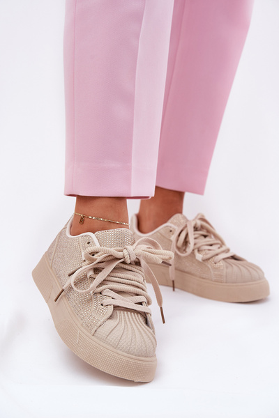 Women's sneakers with decoration on platform beige Eanneth