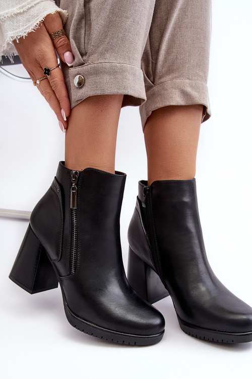 Botki Damskie Słupek Suwaki Czarne Ryelle BT323