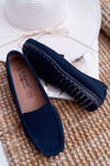 Women's Suede Leather Moccasins Navy Blue Tenzion