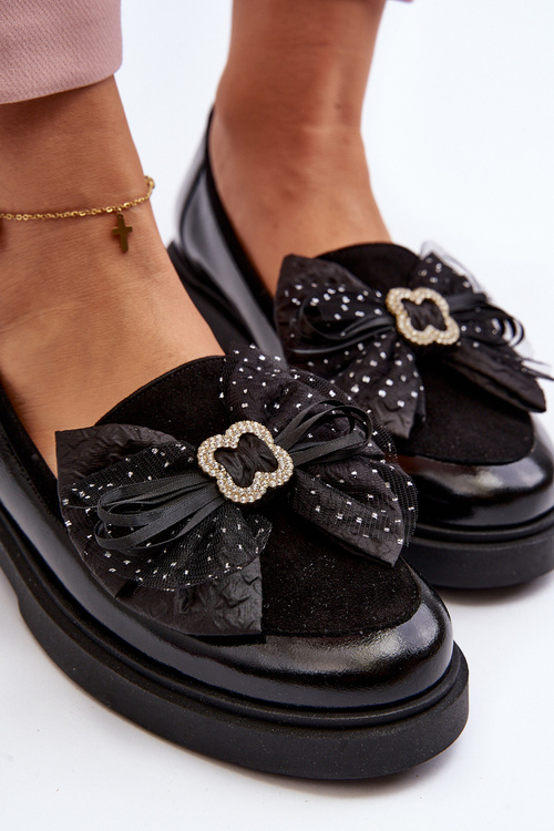 Women's Patent Loafers With Bow Laura Messi 2786 Black