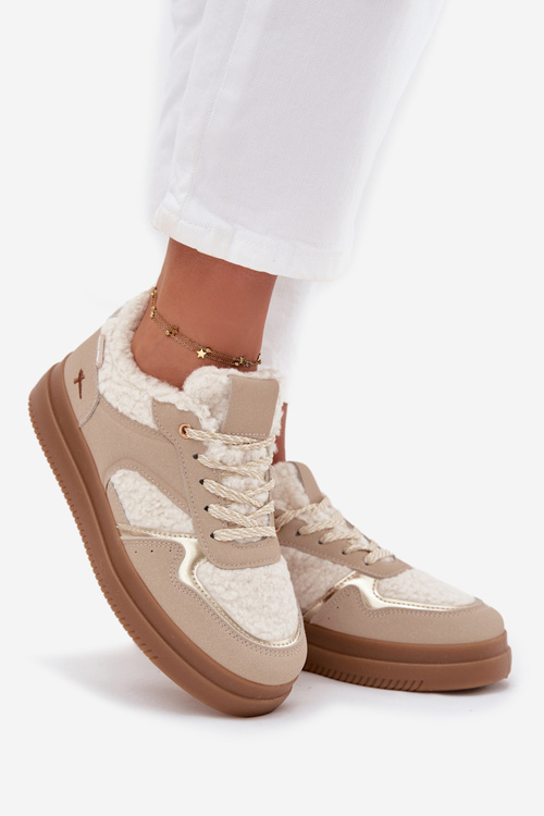 Women's Platform Sneakers with Sheepskin Beige Frelina